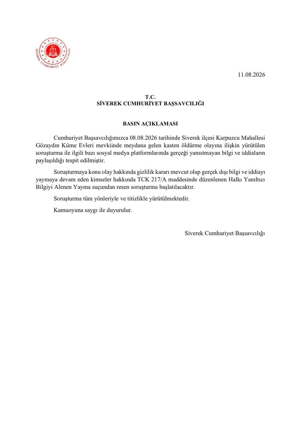 Siverek\'te Kasten Öldürme Olayı Üzerine Açıklama