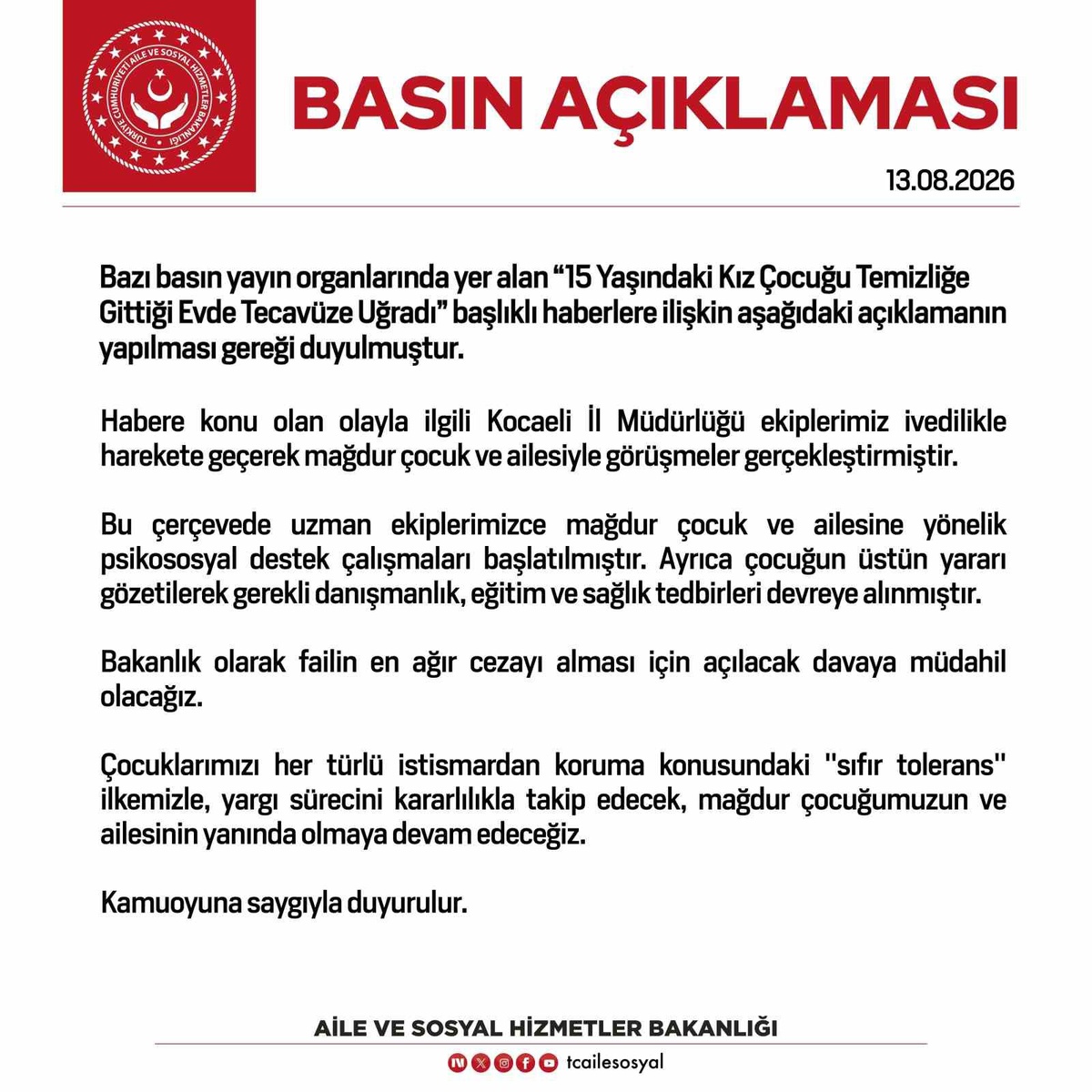 Bakanlık, Tecavüz Davasında Müdahil Olacak