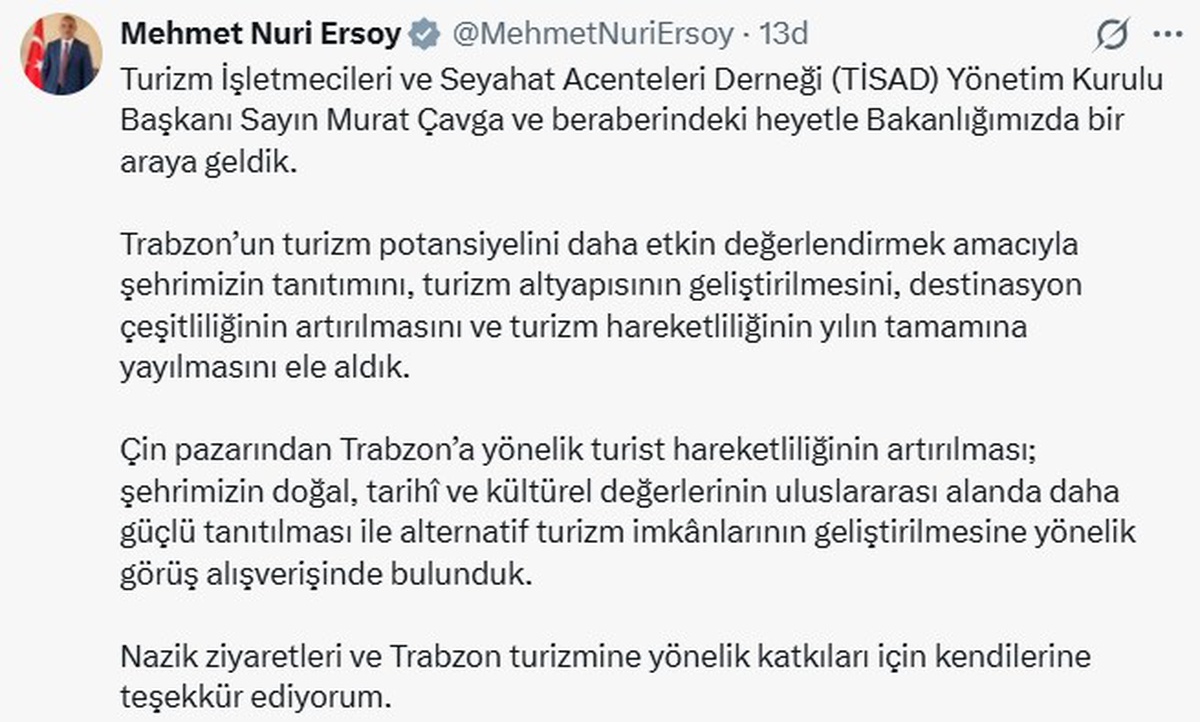 Bakan Ersoy, Trabzon Turizmini Değerlendirdi