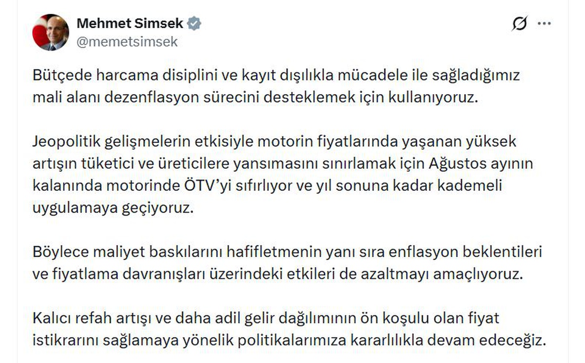 Motorin Fiyatları İçin ÖTV Sıfırlaması