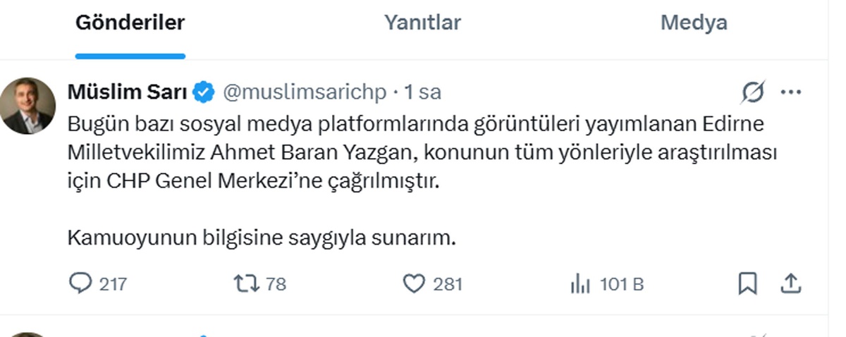 CHP Milletvekili Yazgan Genel Merkeze Çağrıldı