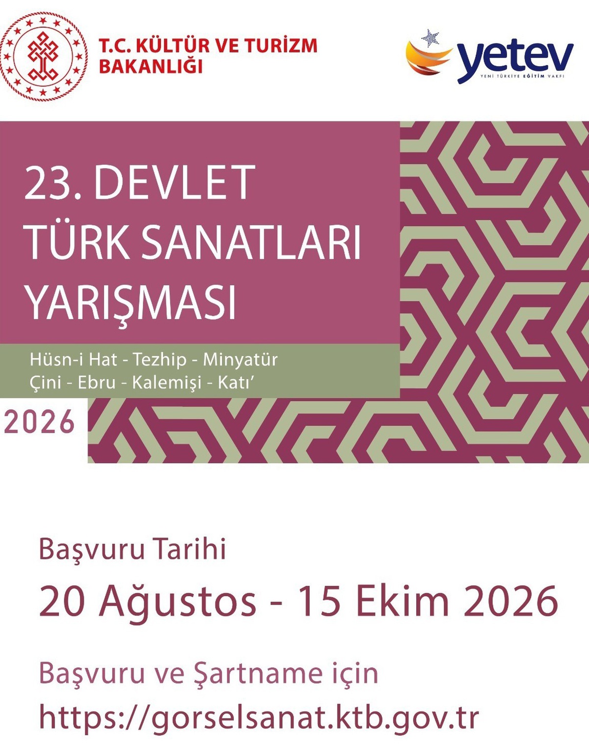 Devlet Türk Sanatları Yarışması 23. Kez Başlıyor