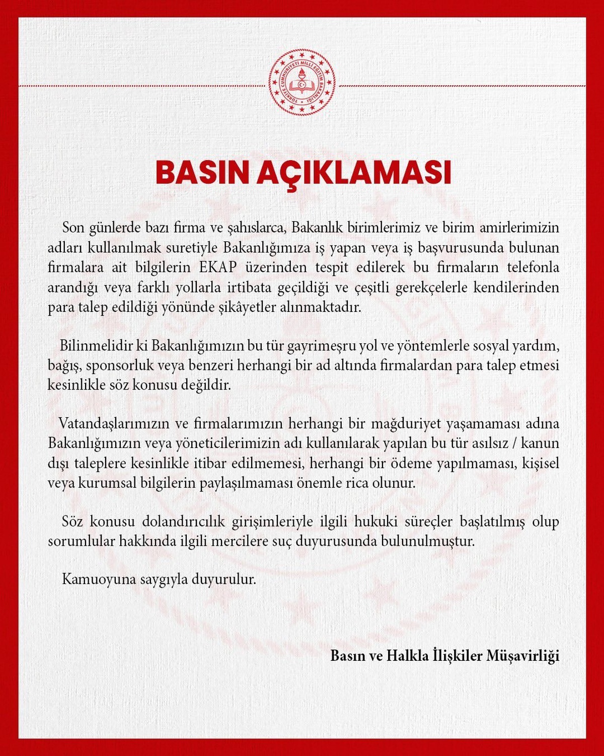 Eğitim Bakanlığı\'ndan Dolandırıcılık Uyarısı