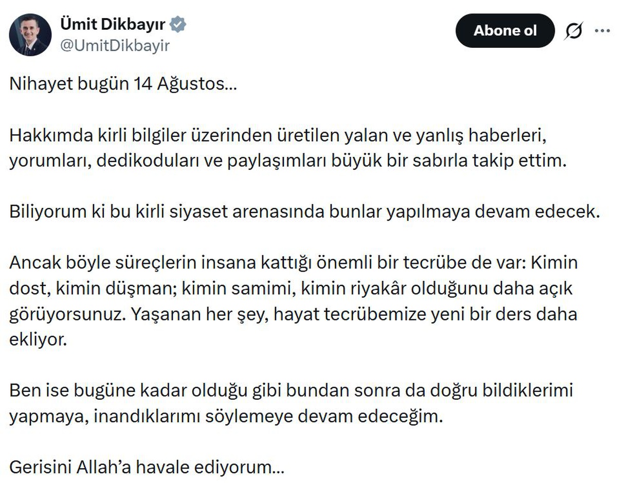 Dikbayır\'dan Açıklama: Kirli Siyaset ve Tecrübeler