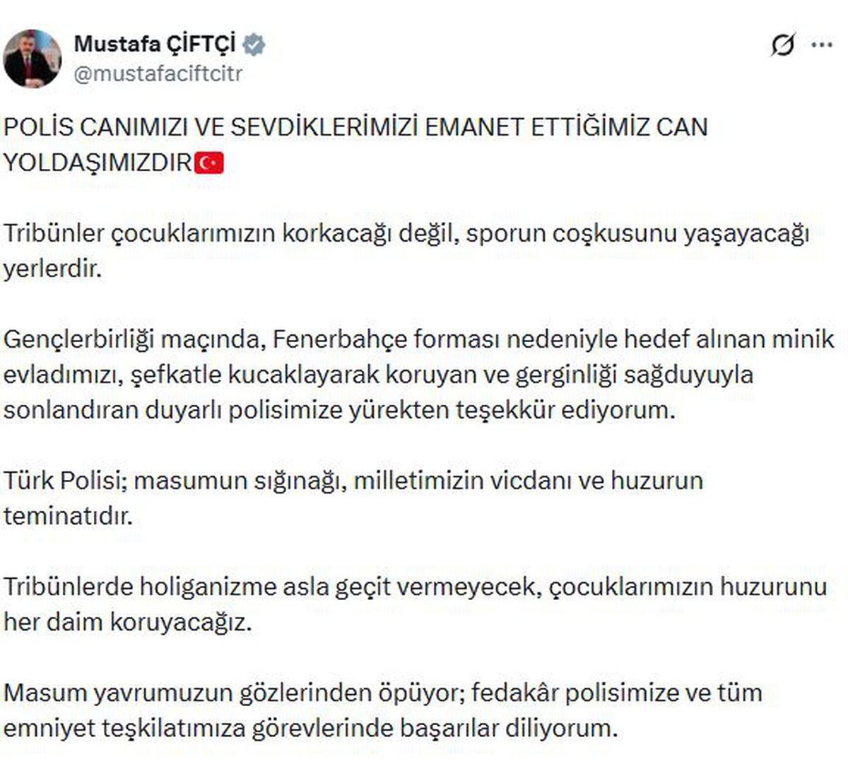 Bakan Çiftçi: Holiganizme Geçit Yok