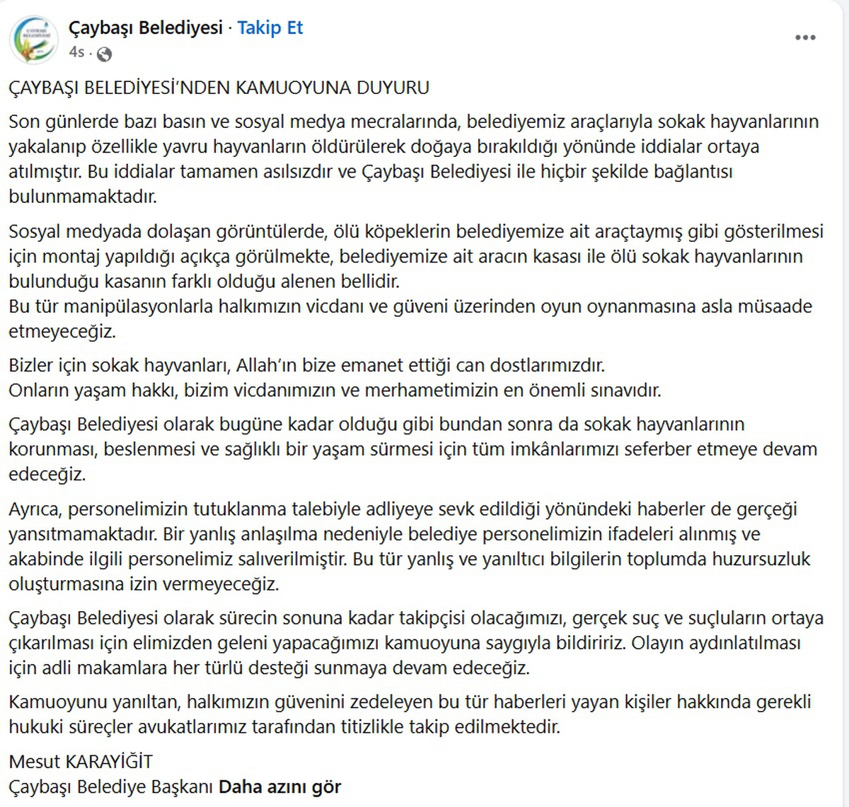 Başkan Karayiğit: İddialar Asılsız ve Montaj
