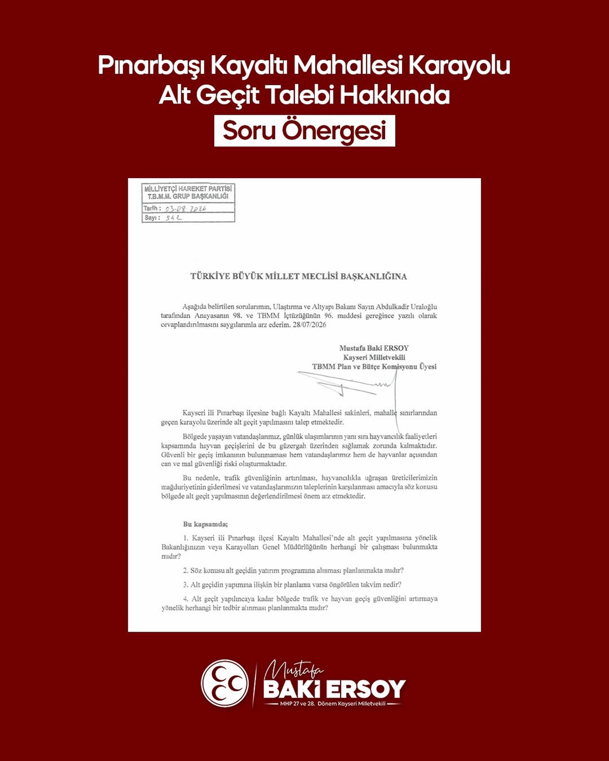 Kayseri\'de Güvenli Geçiş Talebi