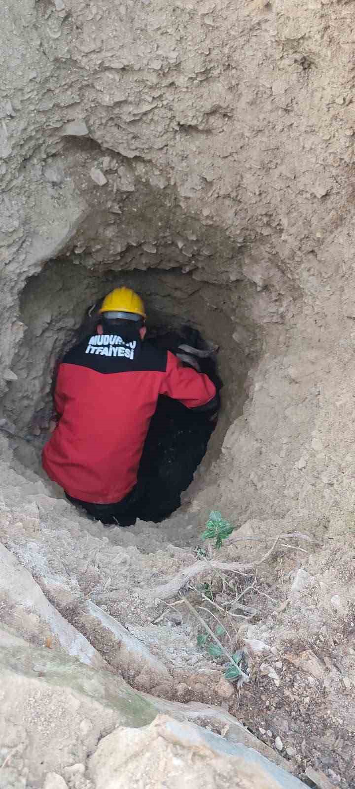 Bolu’da çukurda mahsur kalan keçiyi itfaiye ekipleri kurtardı