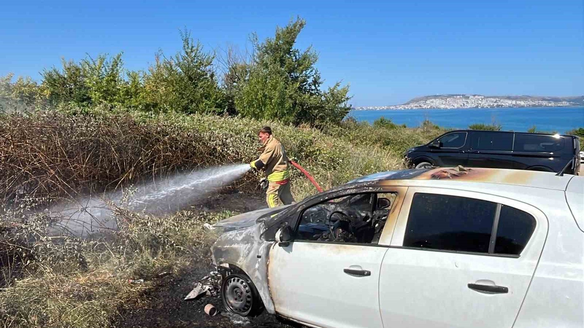 Sinop’ta otomobil yandı, otluk alanı tutuşturdu
