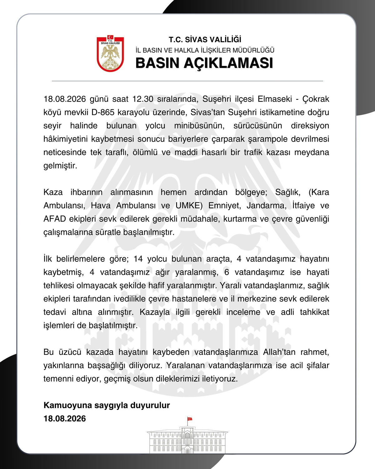 Sivas\'ta Minibüs Kazası: 4 Ölü, 10 Yaralı