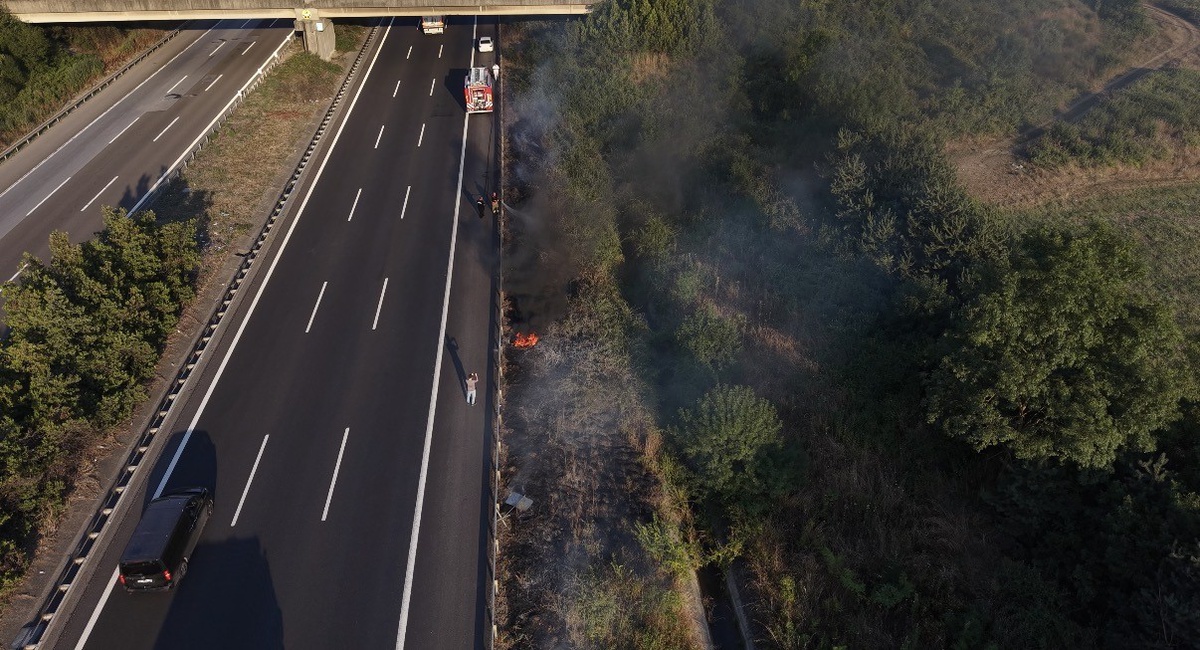 Otoyolda korkutan yangın: Yol kenarına atılan izmarit yangın çıkarttı
