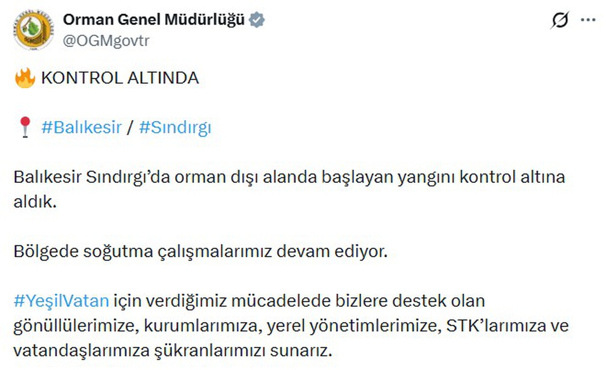 Sındırgı Orman Yangını Kontrol Altında