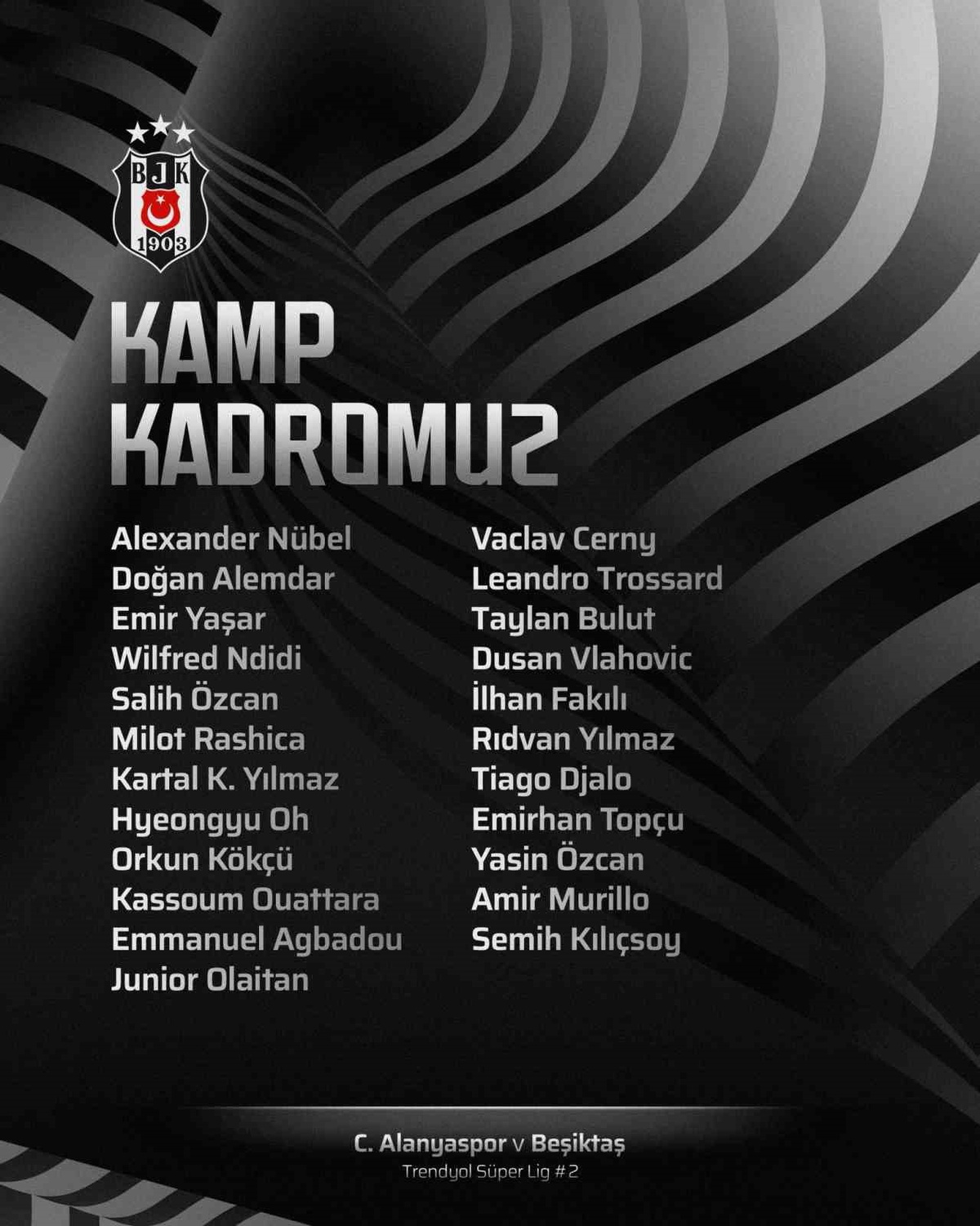 Beşiktaş'ın Alanyaspor Maçı Kadrosu Açıklandı