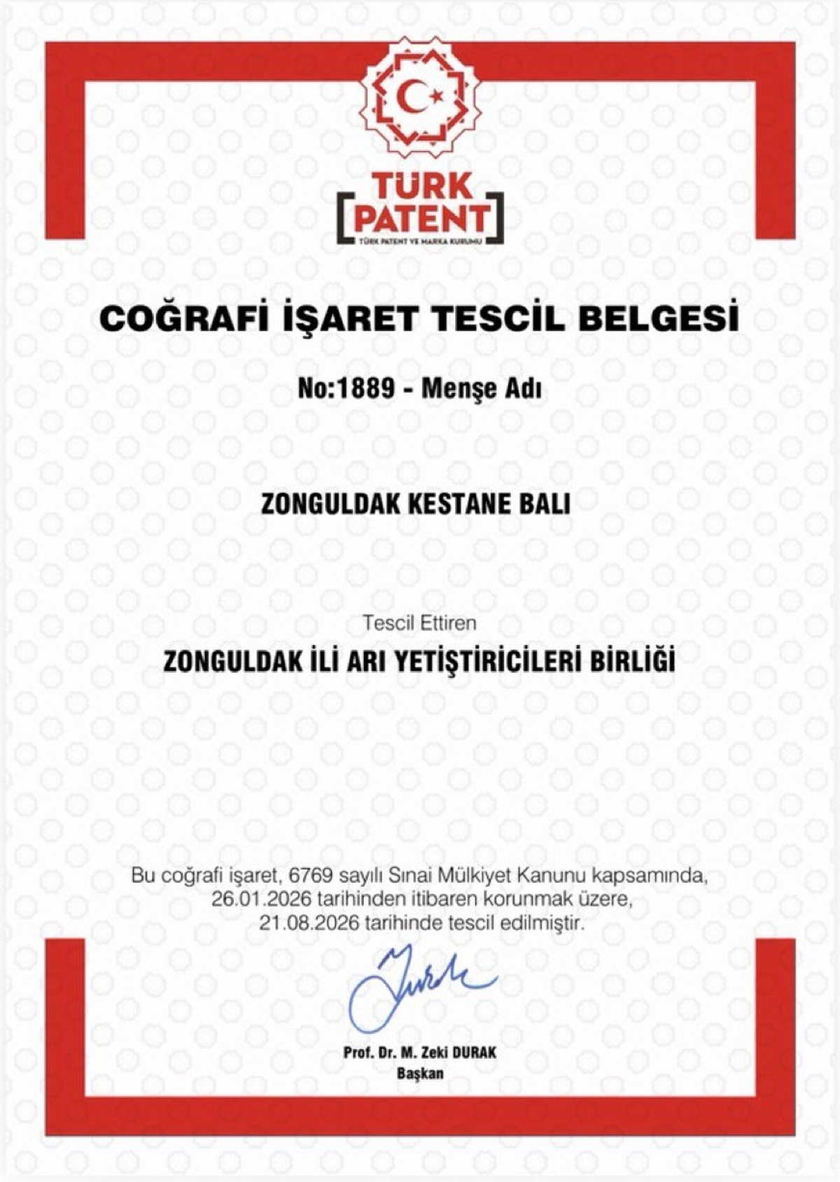 Zonguldak Kestane Balı Coğrafi İşaret Aldı