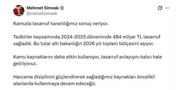 <a class='keyword-sd' href='/mehmet-simsek/' title='Mehmet Şimşek'>Mehmet Şimşek</a> rakamı açıkladı! Kamuda 2 yılda 484 milyar TL tasarruf sağlandı