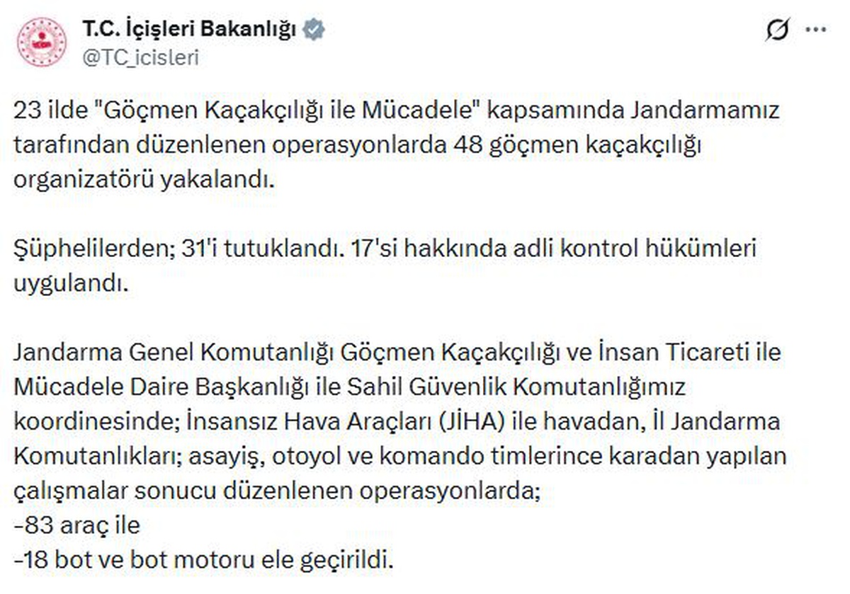Göçmen Kaçakçılığı Operasyonunda 48 Yakalama