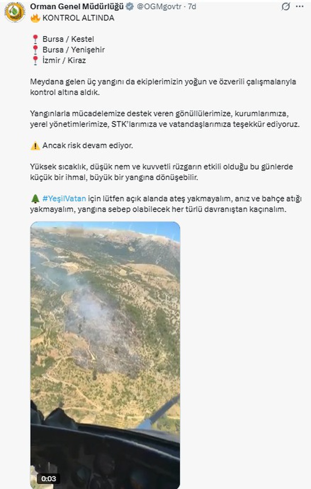 Orman Yangınları Kontrol Altına Alındı