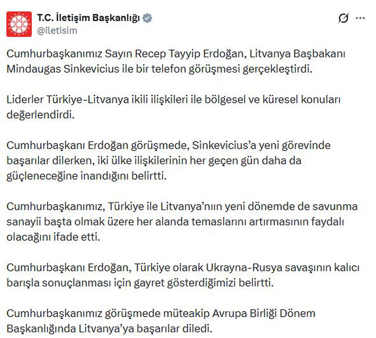 Erdoğan, Litvanya Başbakanı ile Görüştü