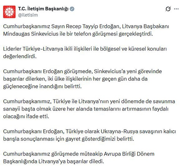 Erdoğan, Litvanya Başbakanı ile Görüştü