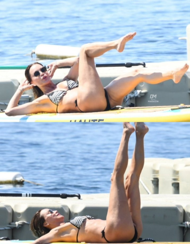 Ebru Şallı tatilde de boş durmadı! Spor salonunu denize taşıdı