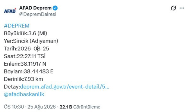 Adıyaman, 3 dakika arayla peş peşe sallandı