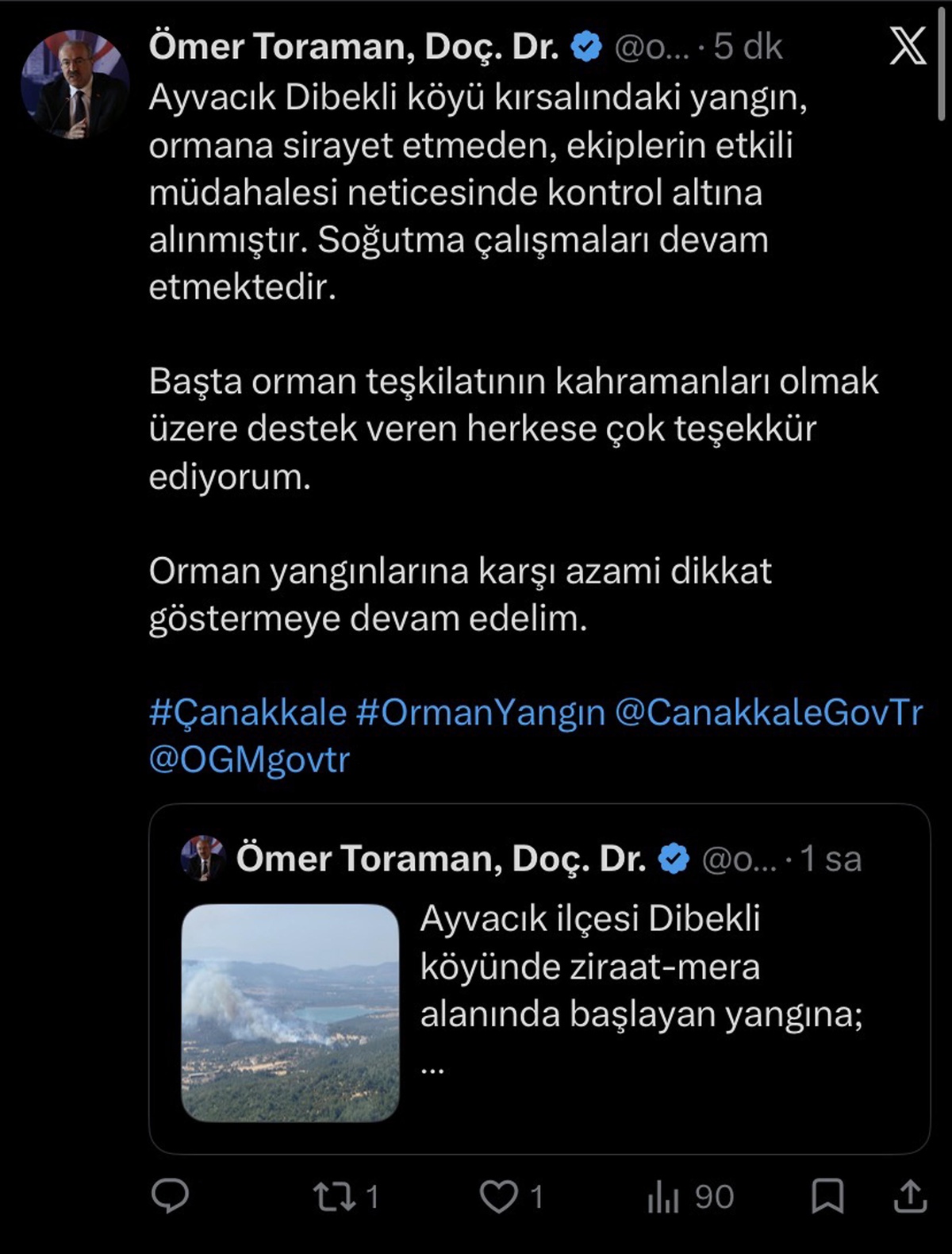 Ayvacık'ta Yangın Kontrol Altına Alındı