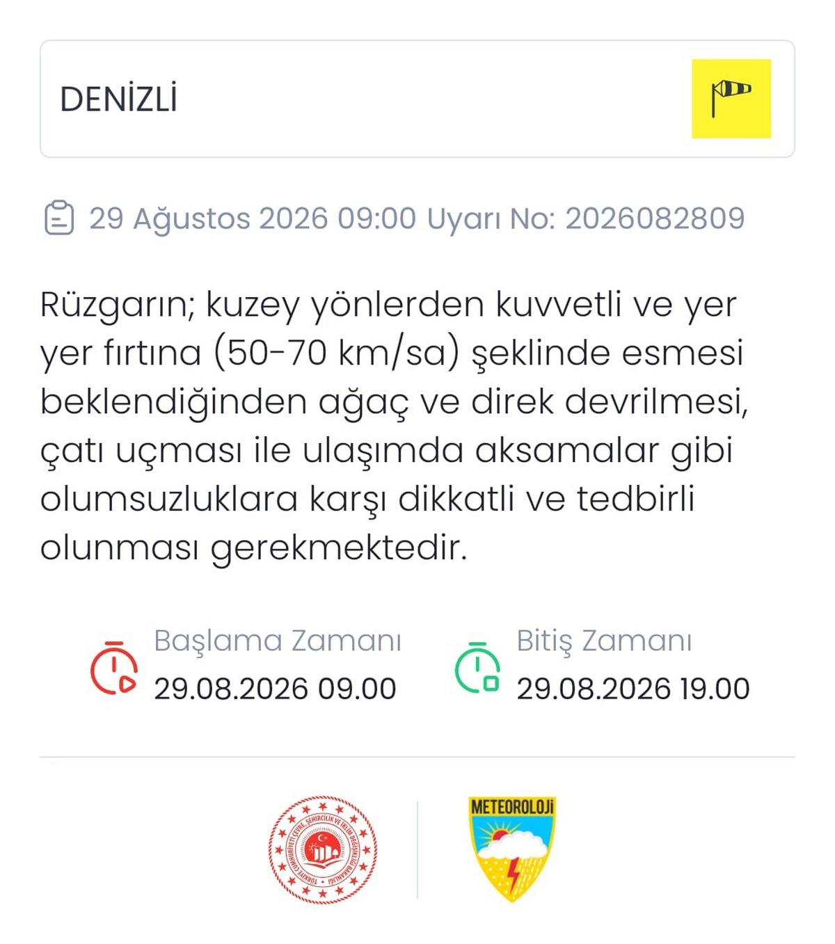 Denizli İçin Fırtına Uyarısı