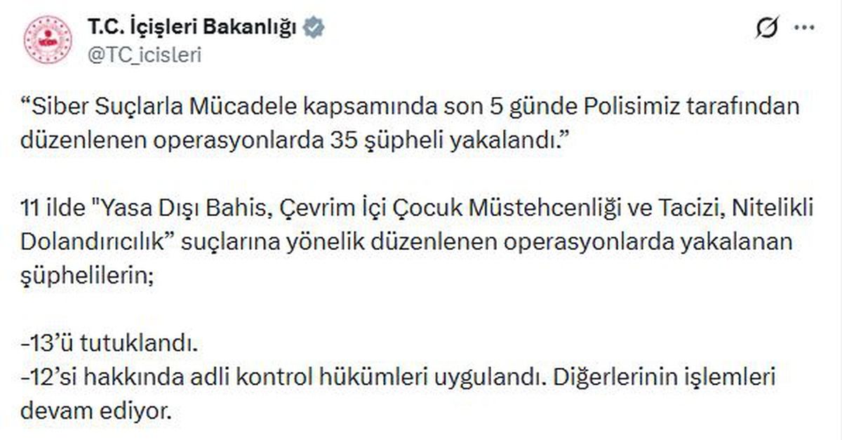 Siber Suçlar Operasyonu: 35 Şüpheli Yakalandı