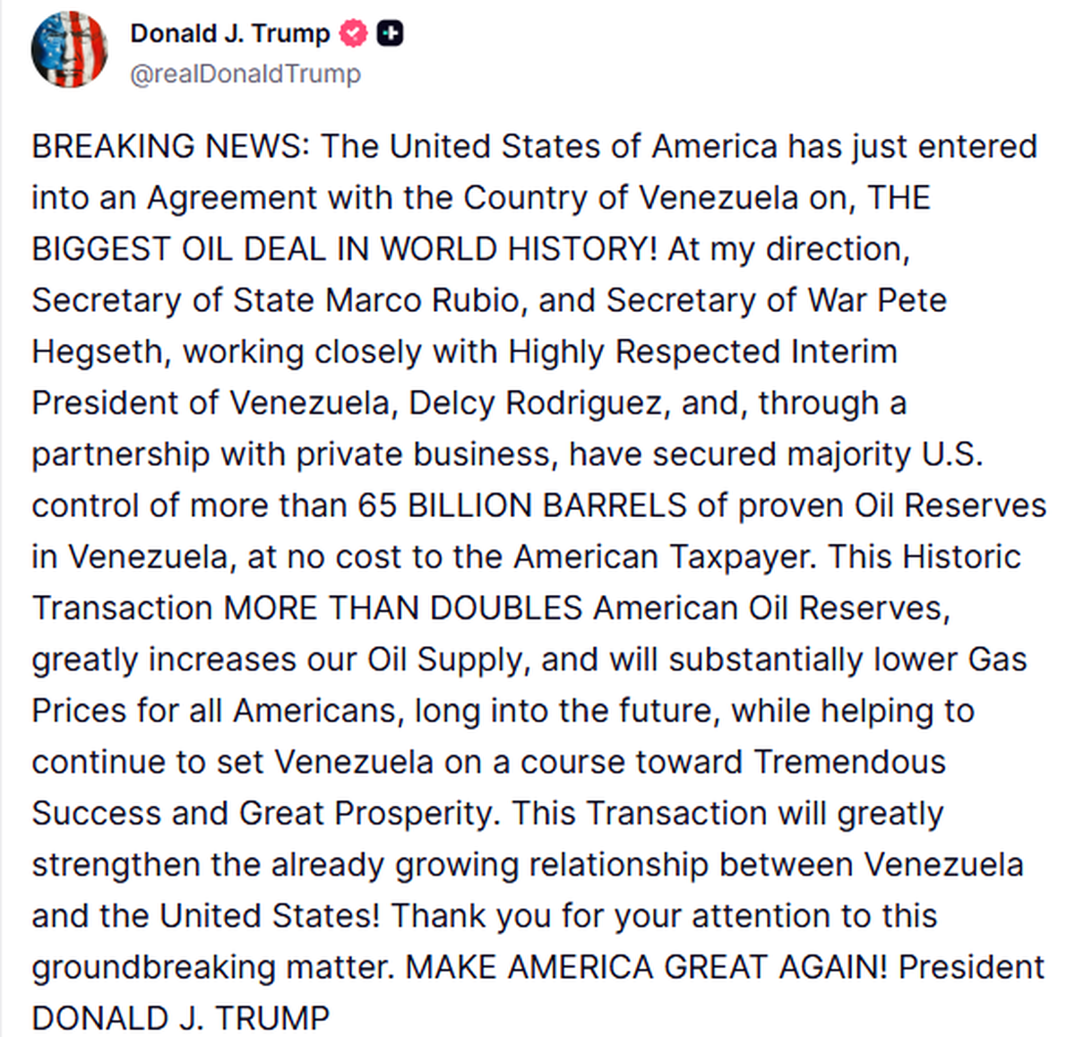 Trump: Venezuela ile Tarihi Petrol Anlaşması