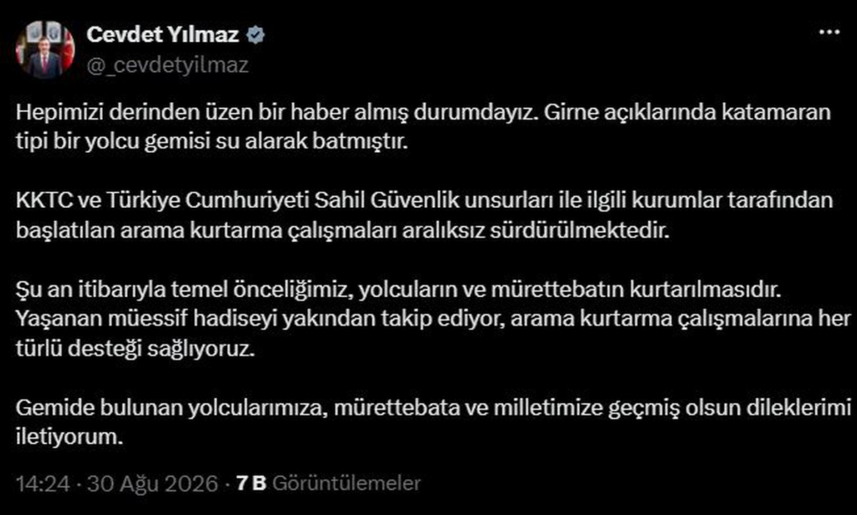 Girne'de Yolcu Gemisi Battı