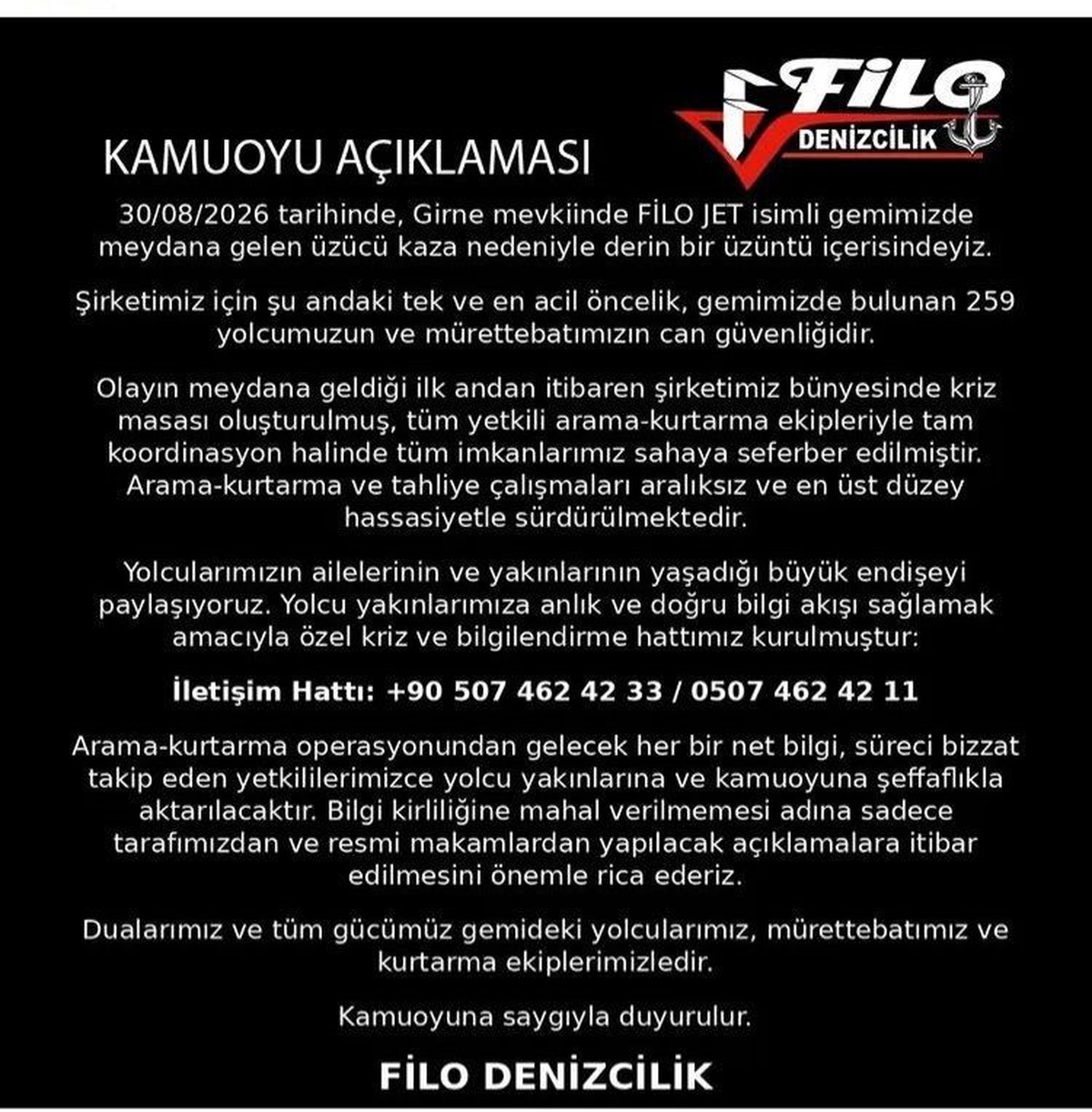 Girne Açıklarında Gemi Battı: Kriz Hattı Kuruldu