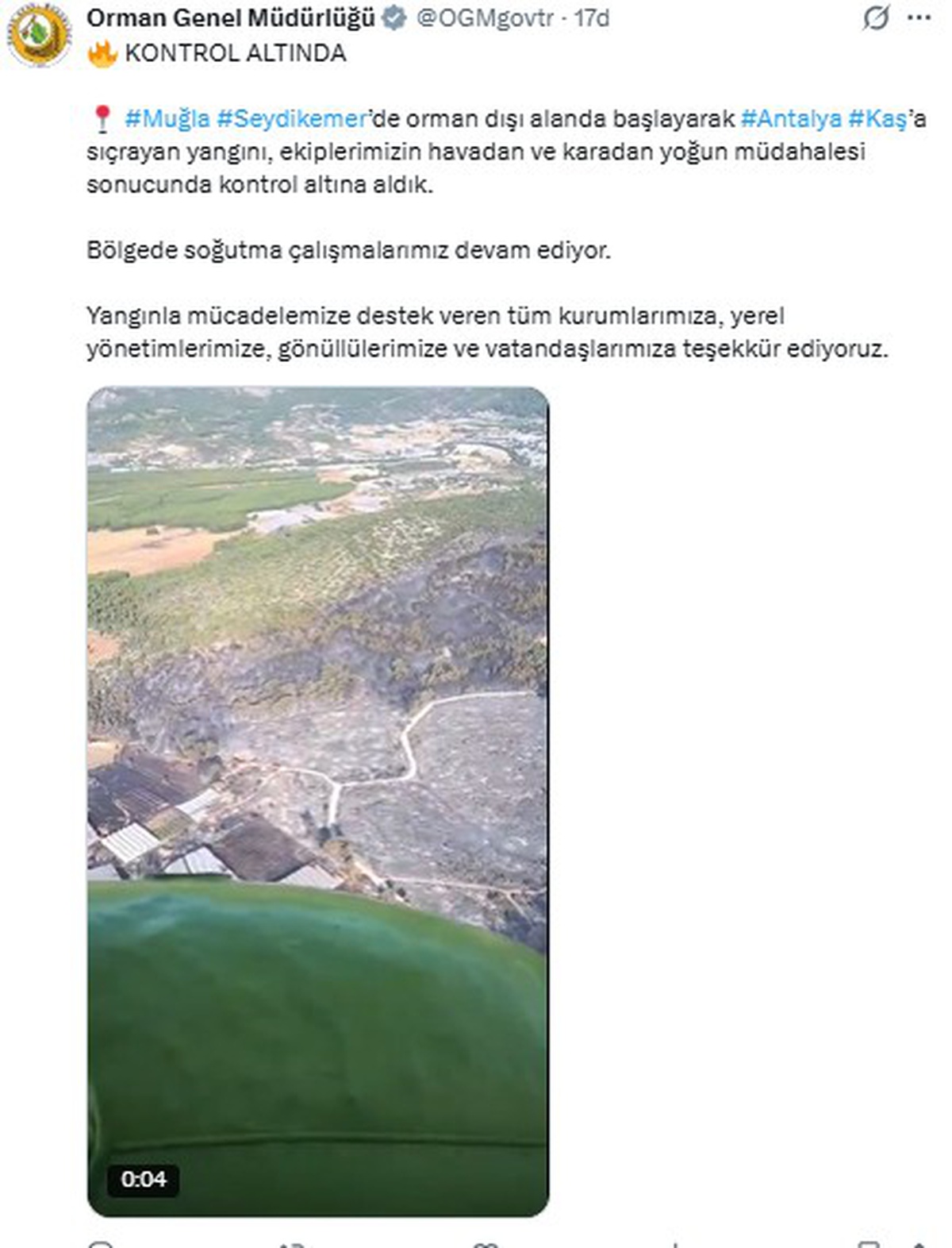 OGM, Muğla ve Antalya'daki Yangını Kontrol Altına Aldı