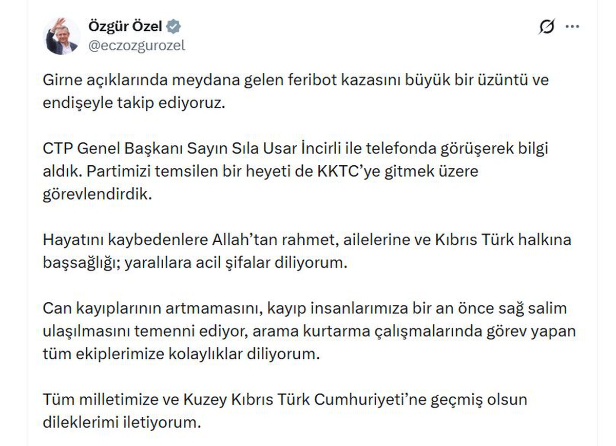 Özgür Özel: Feribot Kazasına Büyük Üzüntü