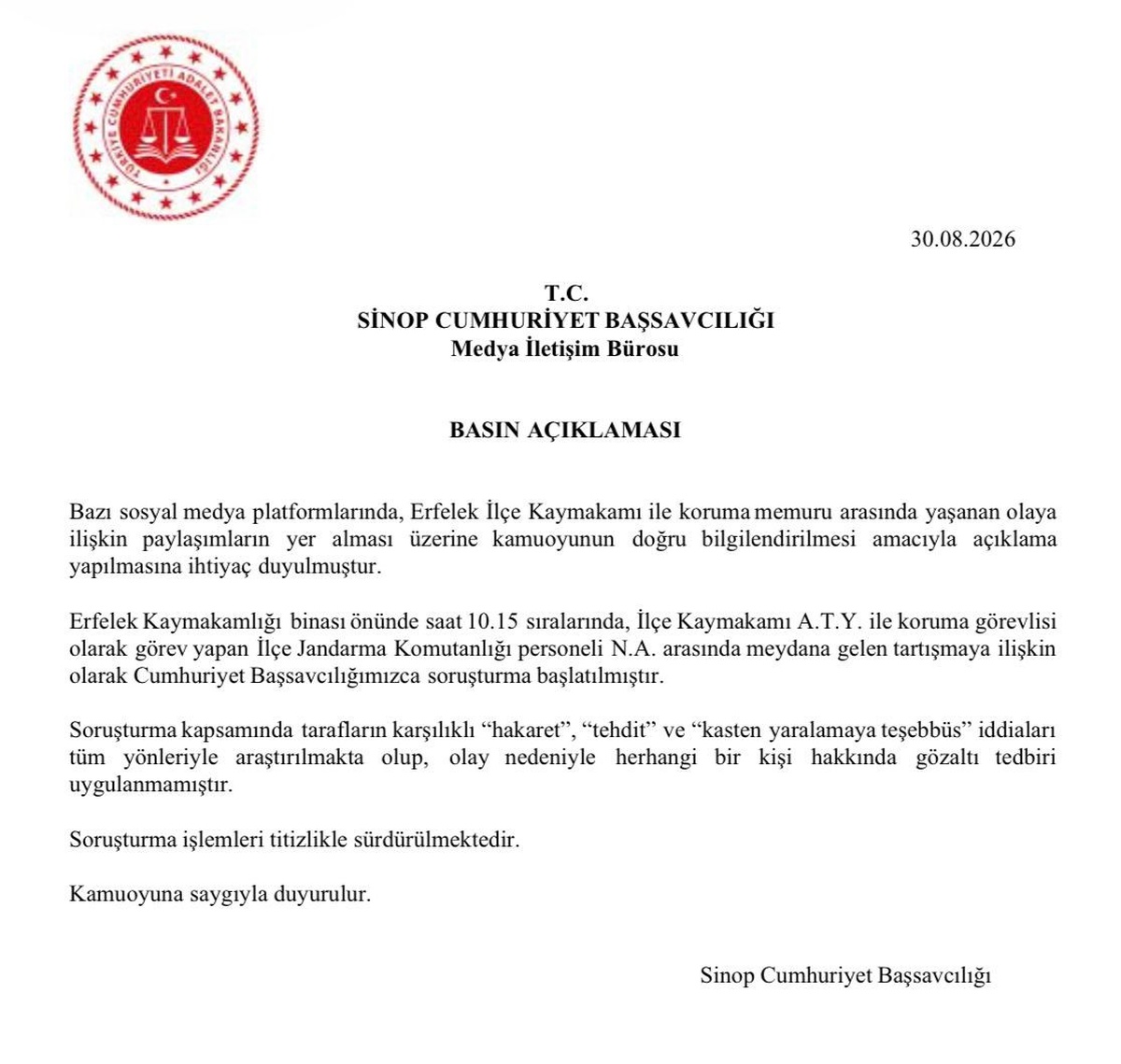 Kaymakam ile Koruma Görevlisi Arasındaki Tartışmaya Soruşturma