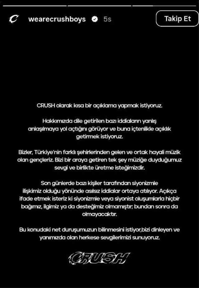Türkiye’nin yeni erkek grubu CRUSH’tan Siyonizm iddiasına yanıt!