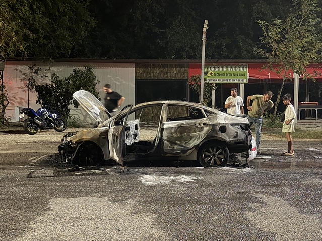 Antalya'nın Alanya ilçesinde seyir halindeki otomobil motor aksamından çıkan yangında kullanılamaz hale geldi