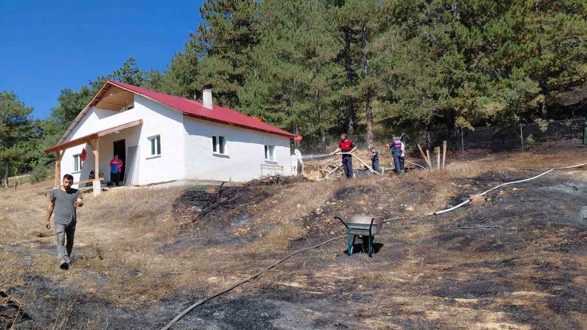 Mudurnu'nun Çepni köyünde evin bahçesinden çıkan yangın rüzgarla ormanlık alana sıçradı, ekipler ve köylül...