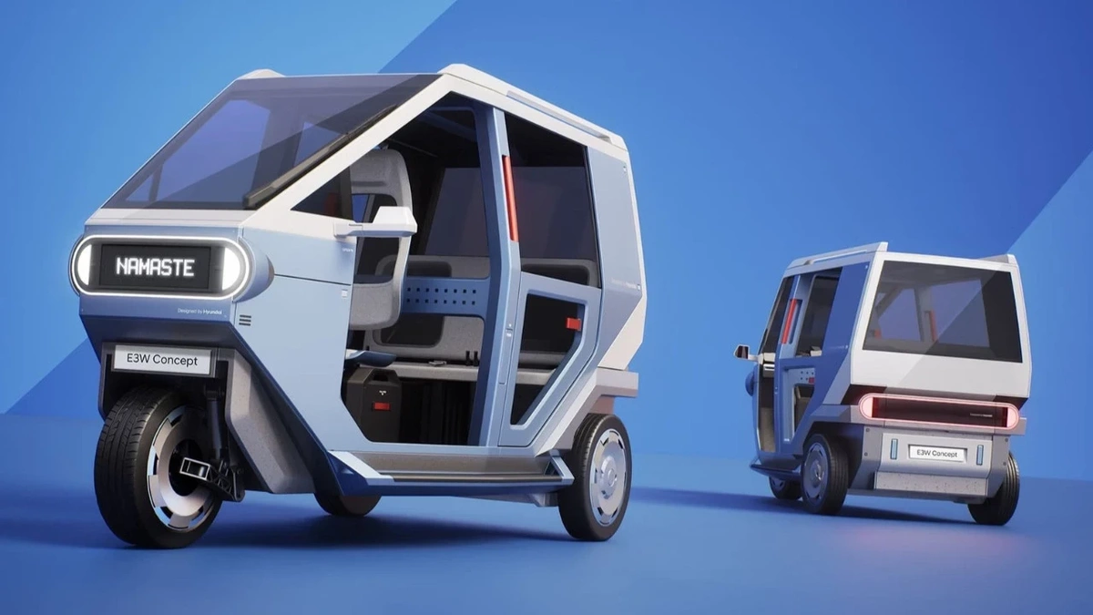 Hyundai'nin üç tekerlekli elektrikli ticari aracı E3W, TVS Motor iş birliğiyle Hindistan'da seri üretime g...
