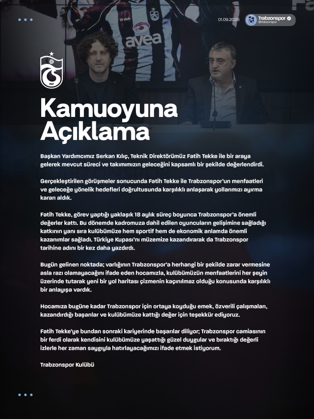 Trabzonspor'da Fatih Tekke dönemi resmen bitti