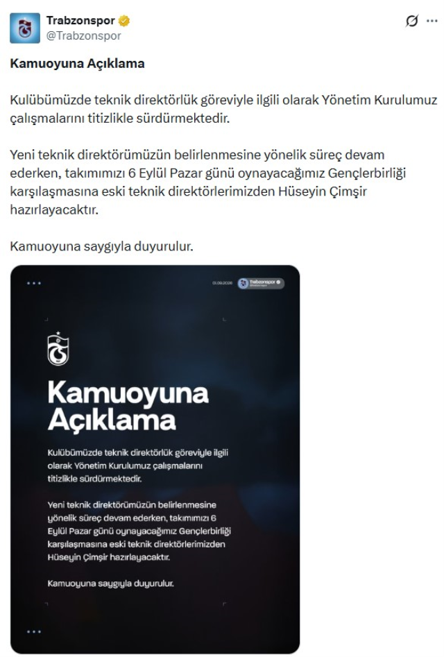 Trabzonspor'dan geçici çözüm! Gençlerbirliği maçına eski teknik direktörüyle hazırlanacaklar