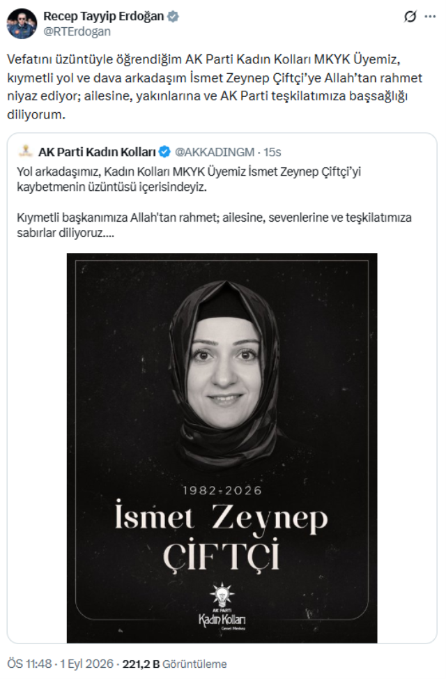AK Parti'yi yasa boğan ölüm! Cumhurbaşkanı Erdoğan'dan taziye mesajı geldi