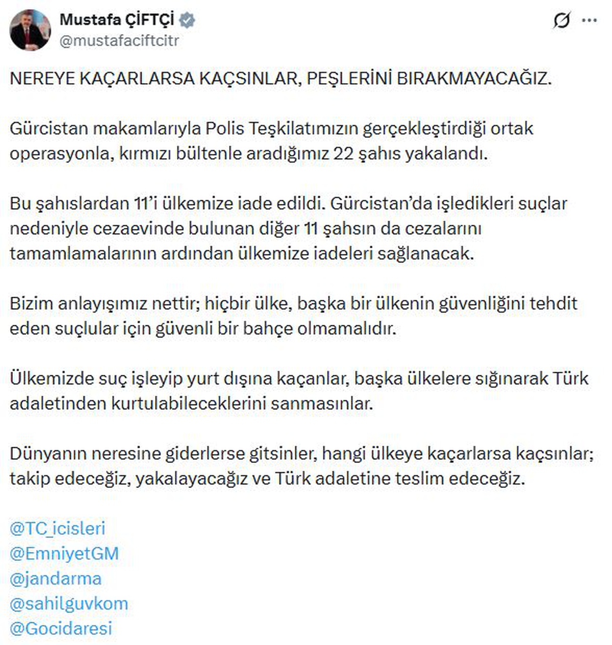 Gürcistan'la ortak operasyonda kırmızı bültenle aranan 22 şahıs yakalandı