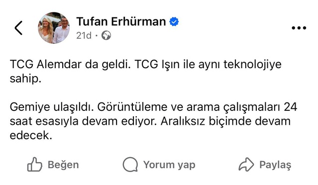 Batan gemide kayıp 20 kişi için TCG Alemdar arama kurtarmaya katıldı