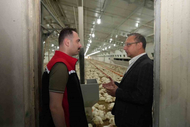 Erzincan Üzümlü'de broiler çiftliğini denetleyen Kaymakam Hökelekli üretim sürecini inceledi