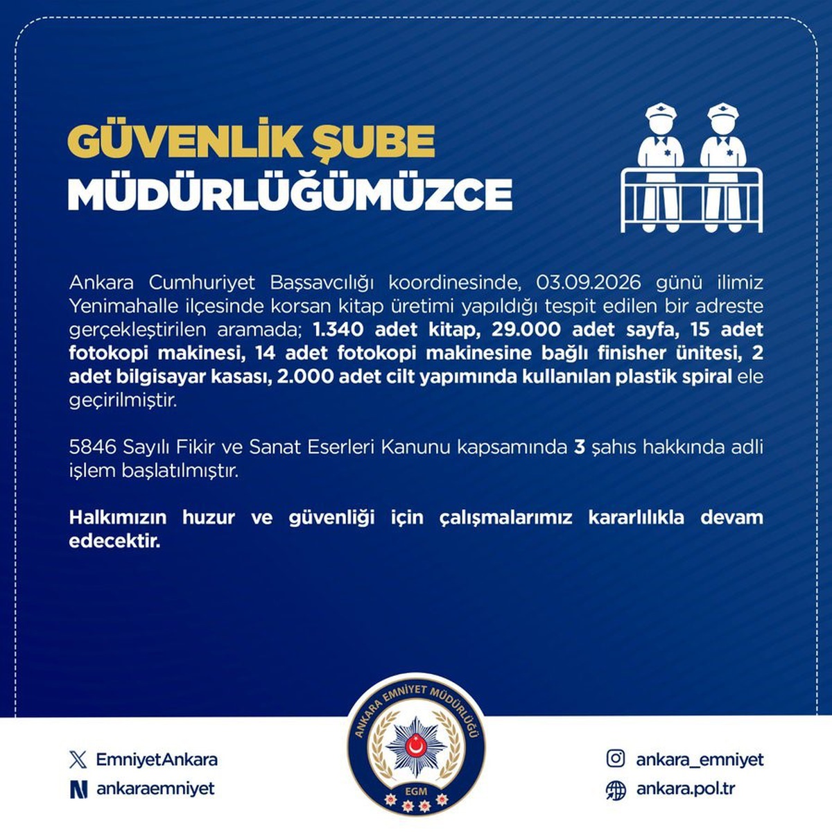 Ankara'da korsan kitap operasyonunda bin 340 kitap ele geçirildi
