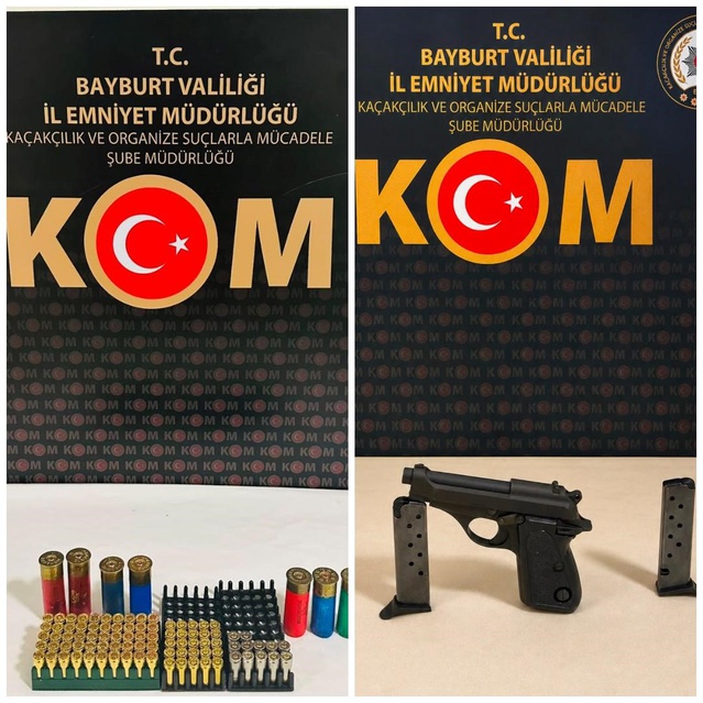 Bayburt'ta silah operasyonunda 3 şüpheli yakalandı, 94 fişek ele geçirildi