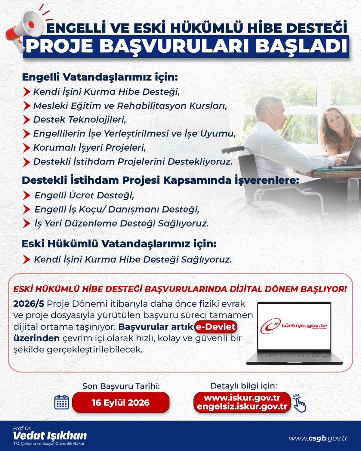 Engelli ve eski hükümlülere hibe desteği başvuruları başladı; işte son tarih