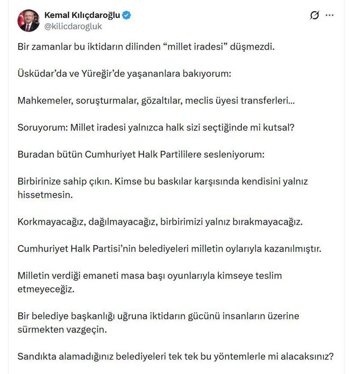 Kılıçdaroğlu: Milletin verdiği emaneti masa başı oyun larıyla kimseye teslim etmeyeceğiz