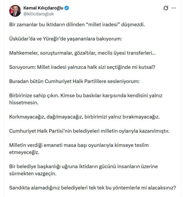 Kılıçdaroğlu: Milletin Emanetini Teslim Etmeyeceğiz