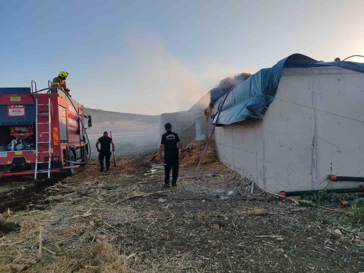 Balıkesir Manyas'ta çiftlikteki saman yangını itfaiyenin müdahalesiyle kontrol altına alındı